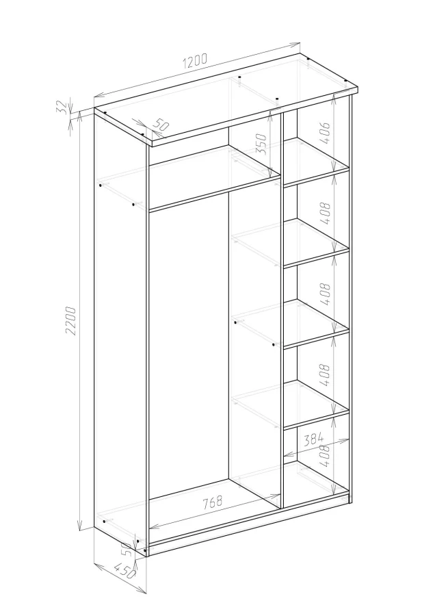 Шкаф распашной 3-х дверный - аналог IKEA BRIMNES, 50х120х220 см, белый (изображение №3)