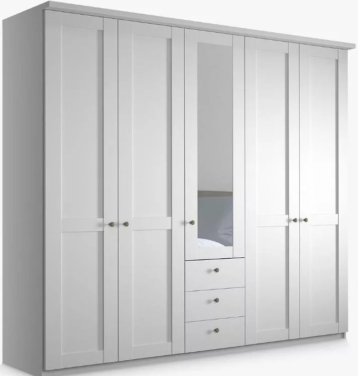 Шкаф распашной 5-ти дверный с зеркалом - аналог IKEA BRIMNES, 50х200х220 см, белый