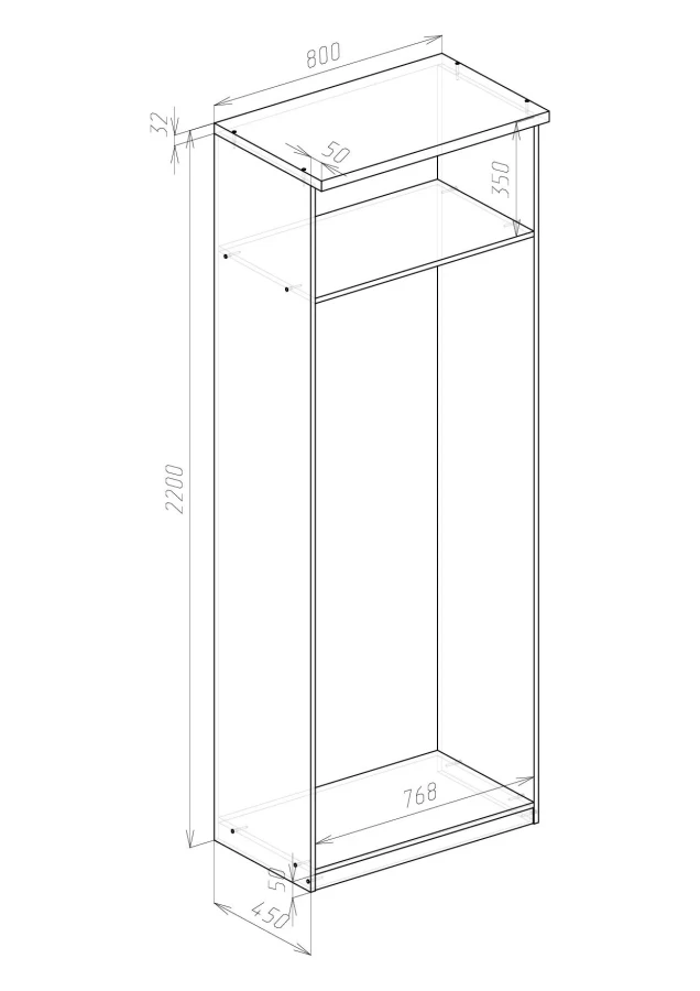 Шкаф распашной 2-х дверный с зеркалом - аналог IKEA BRIMNES, 50х80х220 см, белый (изображение №3)