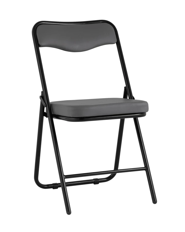 Складной стул Джонни экокожа серый каркас черный матовый (изображение №1)