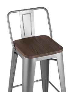 Стул барный TOLIX WOOD со спинкой серебристый матовый