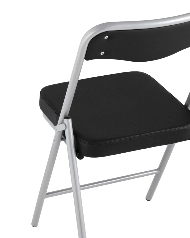 Складной стул Джонни экокожа черный каркас металлик (изображение №7)