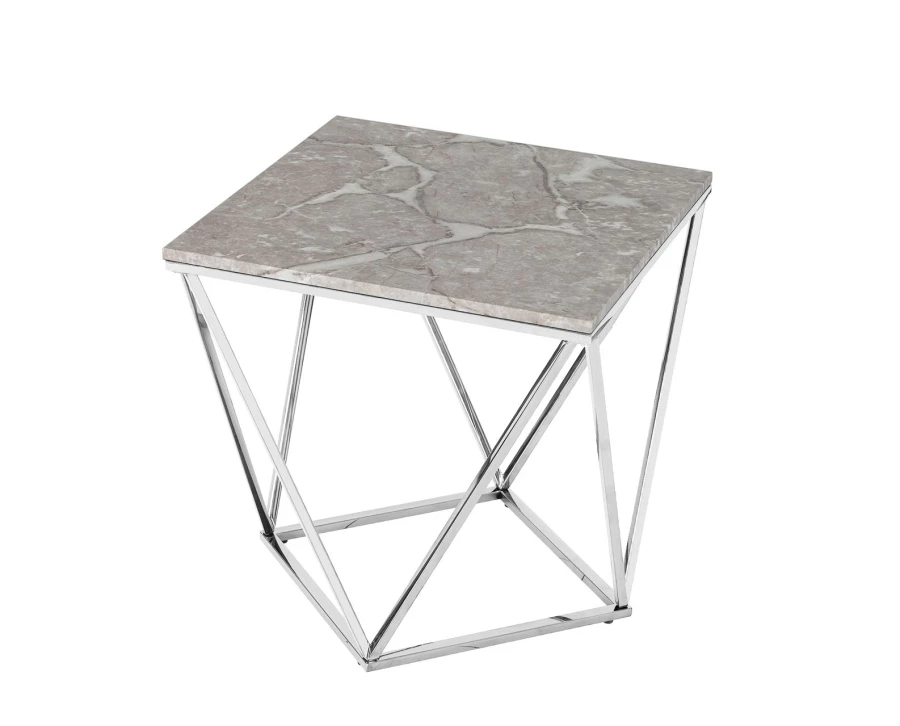 Журнальный столик Авалон 61*61 серый мрамор сталь серебро (изображение №1)