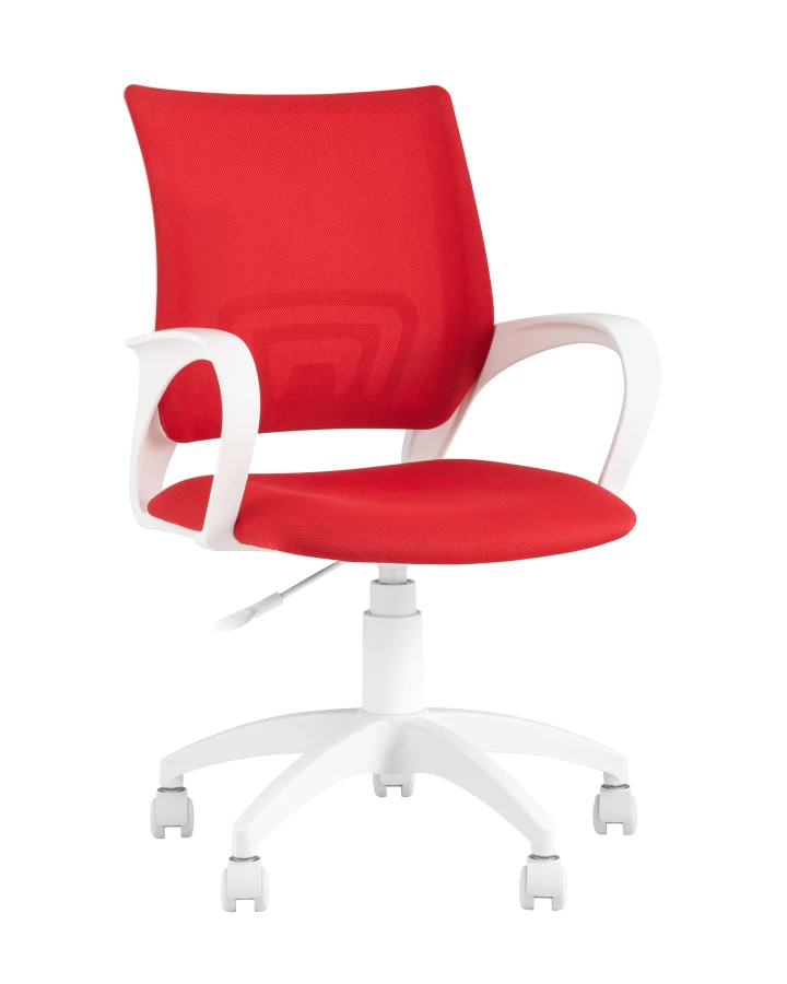 Кресло офисное Topchairs ST-BASIC-W спинка белая сетка сиденье красная ткань крестовина белый пластик (изображение №1)