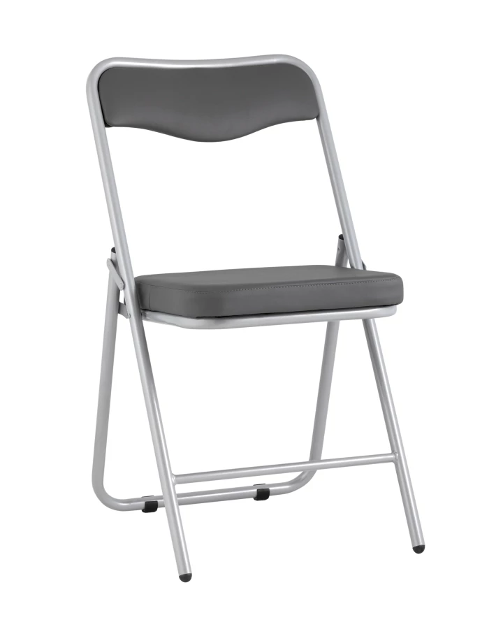 Складной стул Джонни экокожа серый каркас металлик (изображение №1)