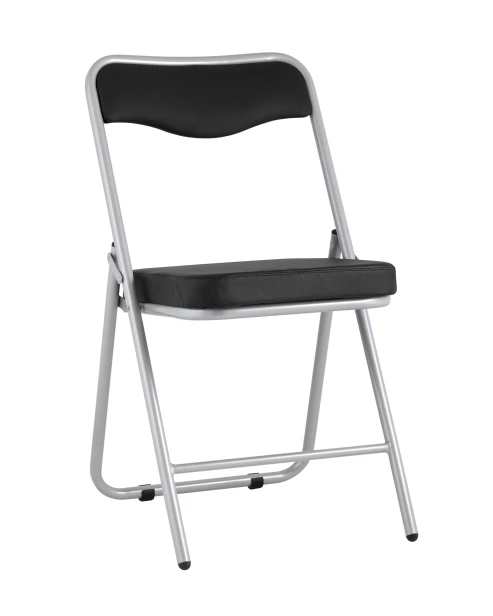 Складной стул Джонни экокожа черный каркас металлик (изображение №1)