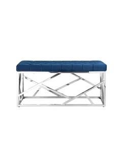 Второе фото. Банкетка-скамейка АРТ ДЕКО велюр синий сталь серебро