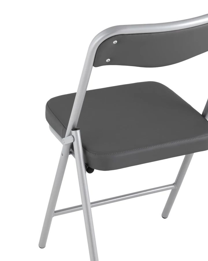 Складной стул Джонни экокожа серый каркас металлик (изображение №7)