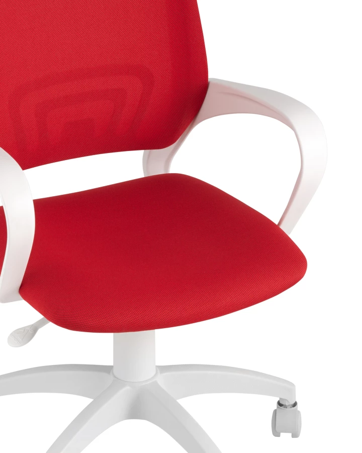 Кресло офисное Topchairs ST-BASIC-W спинка белая сетка сиденье красная ткань крестовина белый пластик (изображение №2)