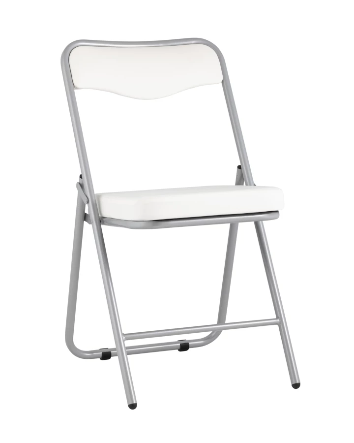 Складной стул Джонни экокожа белый каркас металлик (изображение №1)