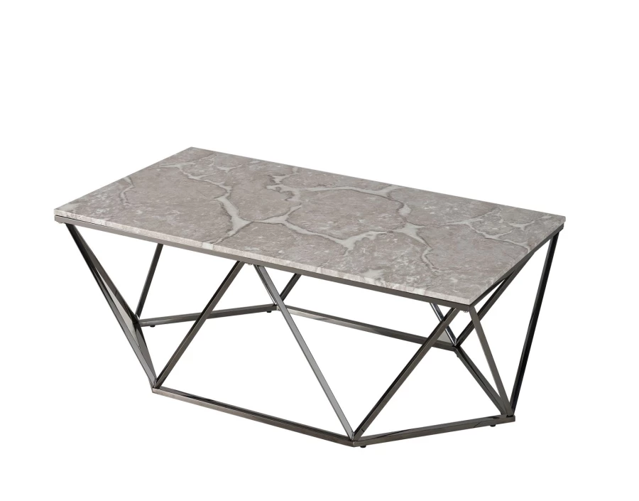 Журнальный столик Авалон 122*66 серый мрамор сталь темный хром (изображение №1)