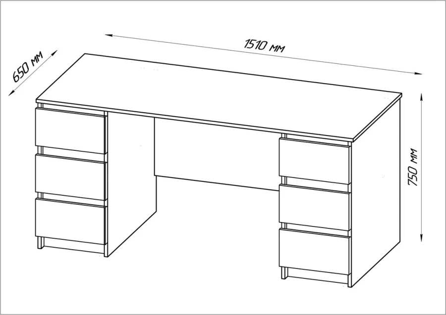 Стол КАСТОР письменный двухтумбовый с шестью ящиками (изображение №3)