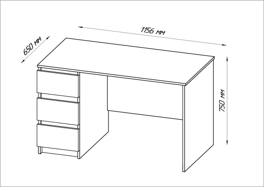 Стол КАСТОР письменный однотумбовый с тремя ящиками (изображение №3)
