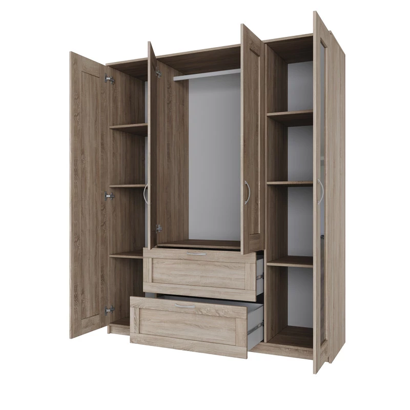 Шкаф СИРИУС четырехдверный с выдвижным ящиком и двумя зеркалами (изображение №2)