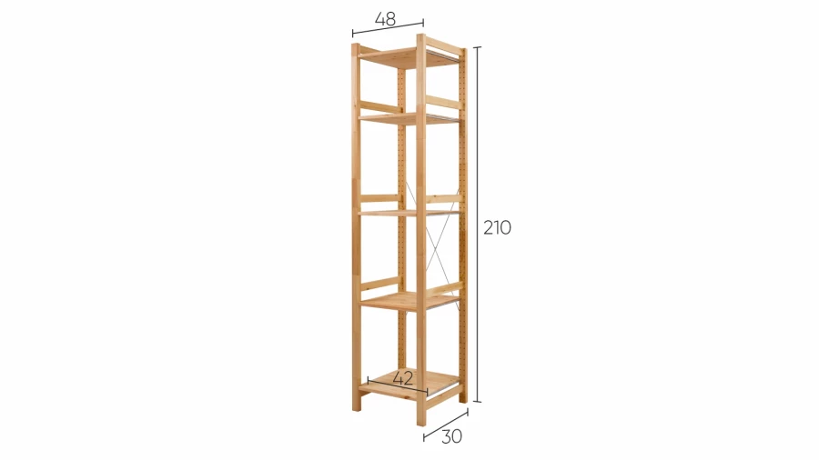 Стеллаж 5 полок - аналог IKEA/IVAR/ИВАР/УДОРА/ ИКЕА,  49x210x50см, светло-коричневый (изображение №5)