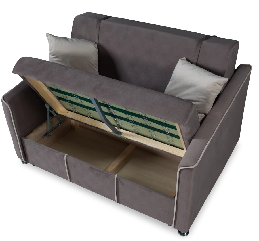 Прямой диван-кровать Милан, велюровый, раскладной, кофейно-песочно-серый, 149х99х91 см (изображение №10)