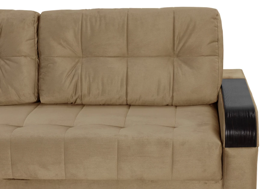 Диван-кровать Татьяна 5 БД Optima велюровый, раскладной, с ящиком для белья, механизм Еврокнижка,  бежевый велюр, 234х117х100см (изображение №6)