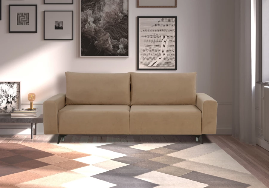 Диван-кровать Халиф велюровый, механизм Еврокнижка, бежево-коричневый, 241х105х98 см (изображение №12)