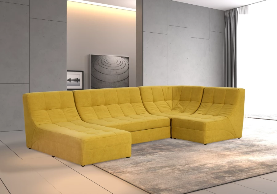 Угловой диван-кровать Палладиум 2, модульный, горчичный,  325х185х88 см (изображение №12)