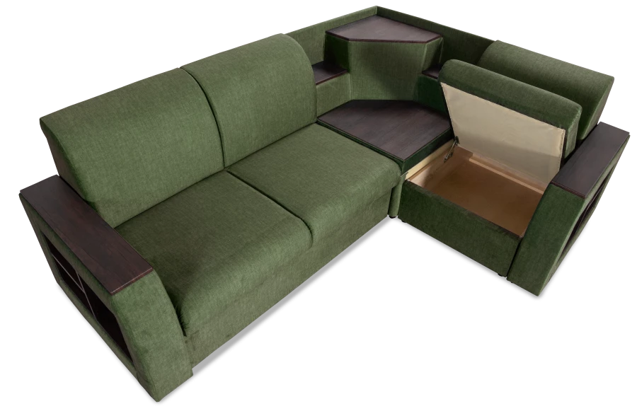 Угловой диван-кровать Сенатор, зеленый,  260х187х92 см (изображение №8)