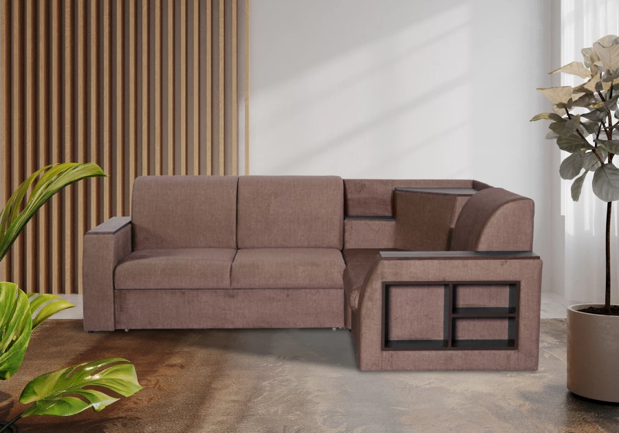 Угловой диван-кровать Сенатор, коричневый, 260х187х92 см (изображение №14)