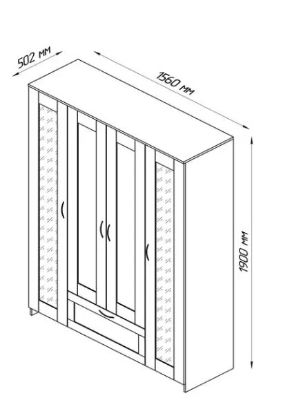 Шкаф комбинированный 4 двери и 1 ящик СИРИУС - аналог IKEA BRIMNES, Дуб Венге (с 2 зеркалами) (изображение №4)