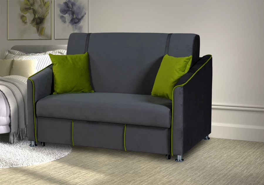 Прямой диван-кровать Милан, велюровый, раскладной, графитовый, 149х99х91 см (изображение №2)