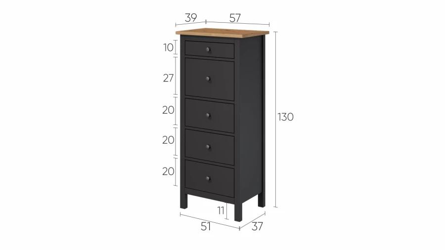 Комод с 5 ящиками - аналог IKEA HEMNES / ХЕМНЭС/ ХЕМНЕС / КЫМОР / ИКЕА 58х131х40 см, черный/светло-коричневый (изображение №5)