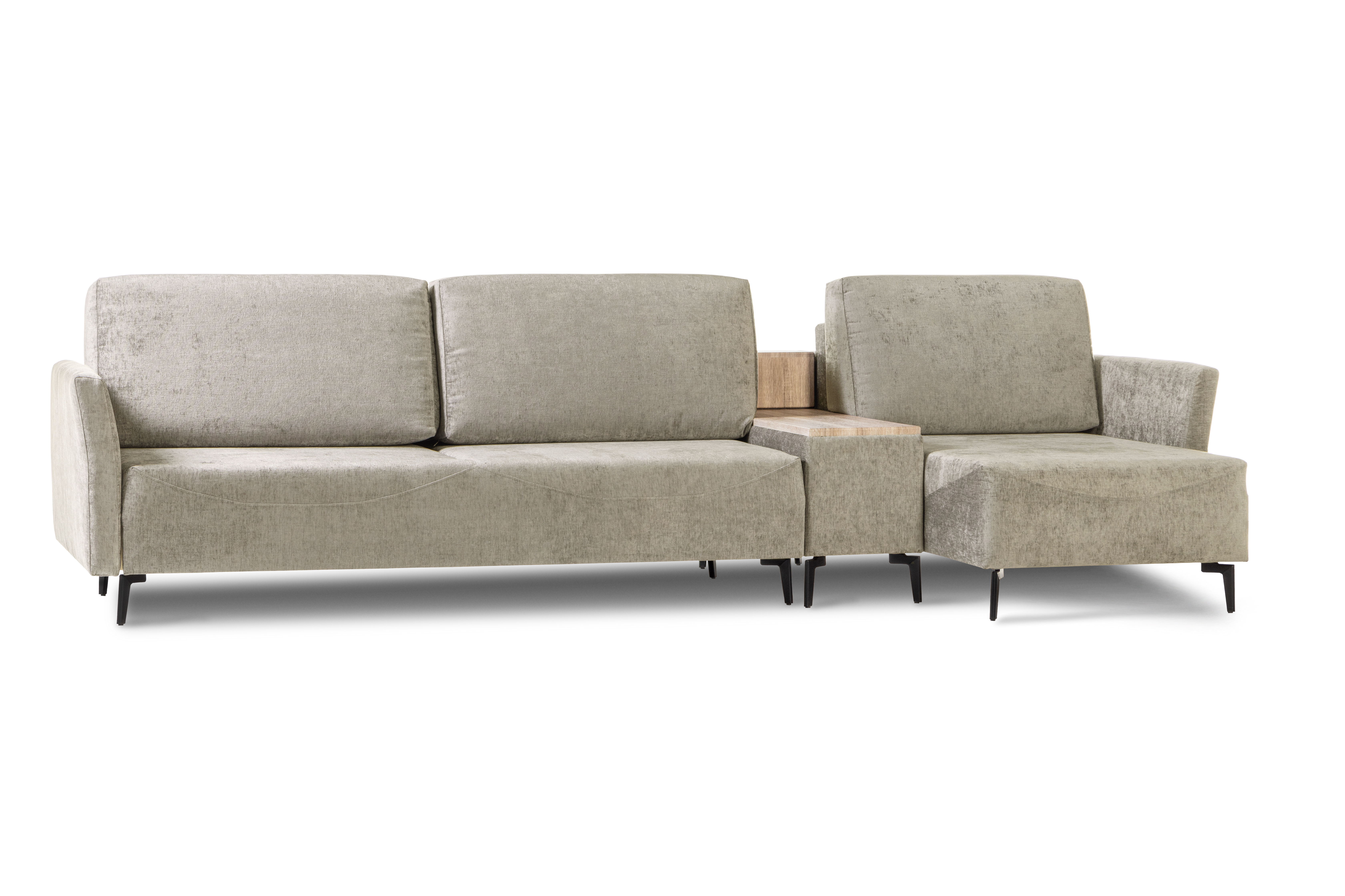 Диван-кровать Тенериф 2, велюровый, раскладной, песочный шенилл, 334х156х93 см