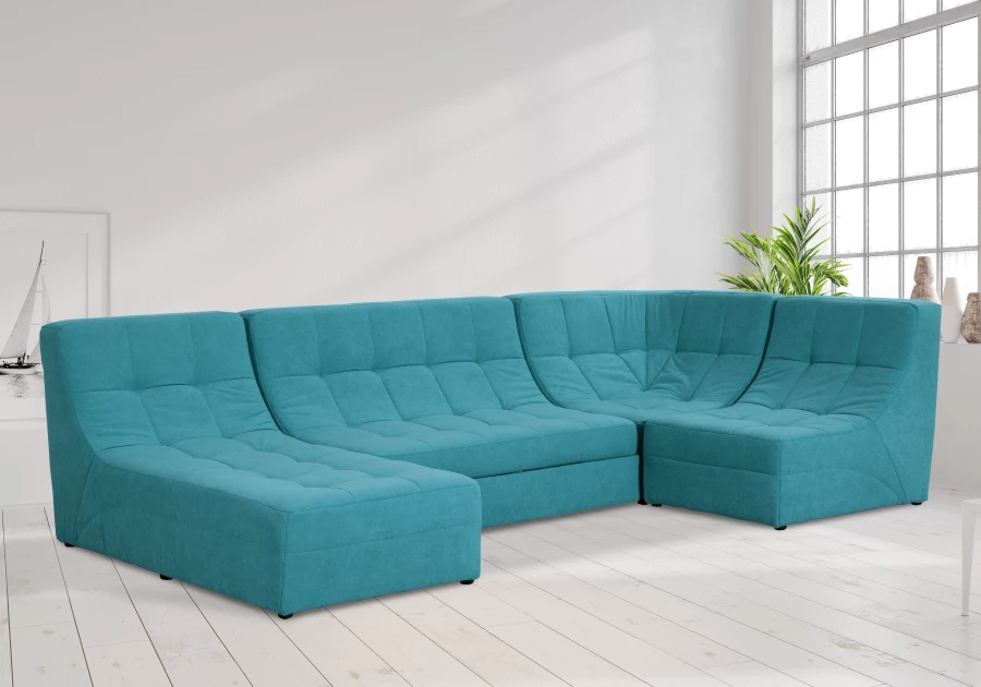 Угловой диван-кровать Палладиум 2, модульный, темно-голубой, 325х185х88 см (изображение №11)
