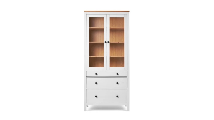 Шкаф-витрина 3 ящика - аналог IKEA HEMNES / ХЕМНЭС/ ХЕМНЕС / КЫМОР / ИКЕА 90х198х37 см, белый/светло-коричневый (изображение №2)