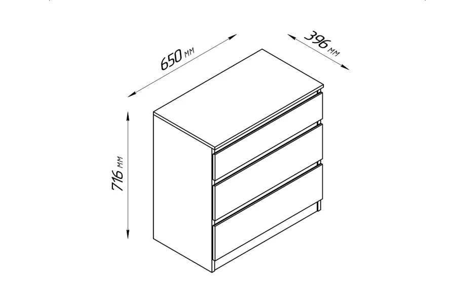Комод 3 ящика Кастор - аналог IKEA KULLEN,65х39,6х71,6 ,сонома (изображение №4)