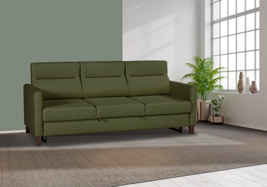 Прямой диван-кровать Марсель, велюровый, темно-зеленый, 223х90х99 см (изображение №8)