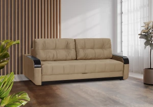 Второе фото. Диван-кровать Татьяна 5 БД Optima велюровый, раскладной, с ящиком для белья, механизм Еврокнижка, бежевый велюр, 234х117х100см