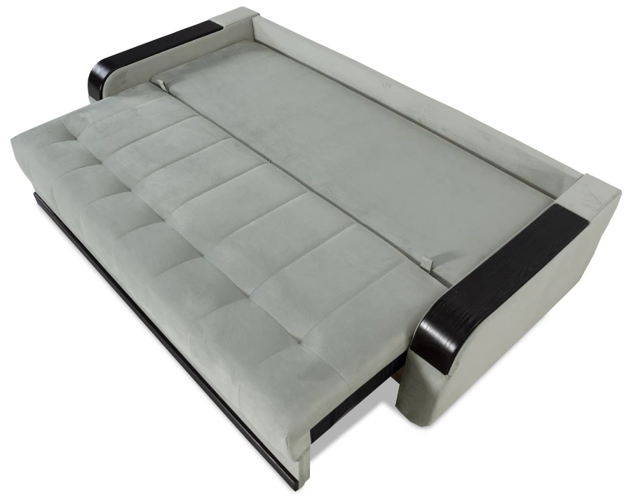 Диван-кровать Татьяна 5 БД Optima велюровый, раскладной, с ящиком для белья, механизм Еврокнижка, светло-серый велюр, 234х117х100см (изображение №10)
