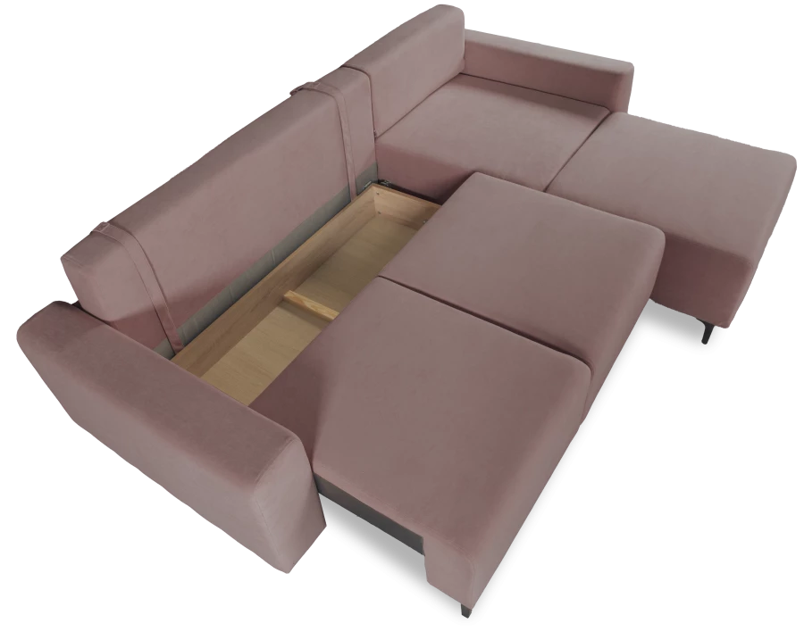 Угловой диван-кровать Халиф, механизм Пантограф, розово-сиреневый велюр, 261х102х96 см (изображение №10)