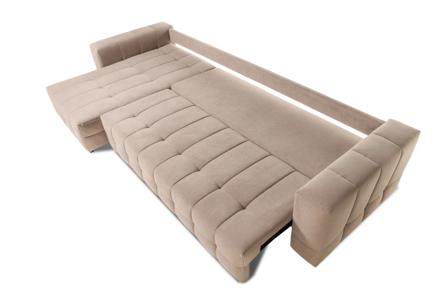 Диван-кровать Реал 2, велюровый, раскладной, бежевый велюр, 350х180х90 см (изображение №2)
