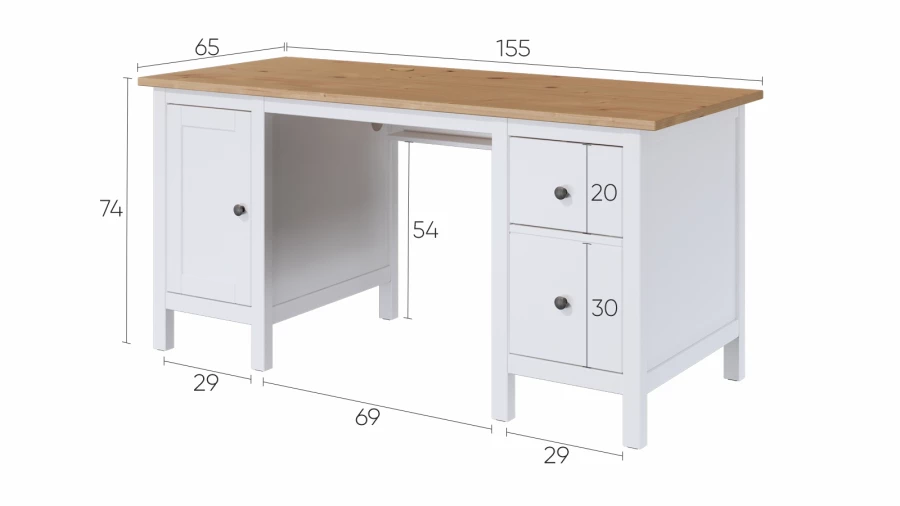 Стол письменный - аналог IKEA HEMNES / ХЕМНЭС/ ХЕМНЕС / КЫМОР / ИКЕА 155х65x74 см, белый/светло-коричневый (изображение №4)