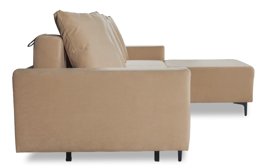 Угловой диван-кровать Халиф со спальным местом бежево кремовый велюр, 261х102х96 см (изображение №3)