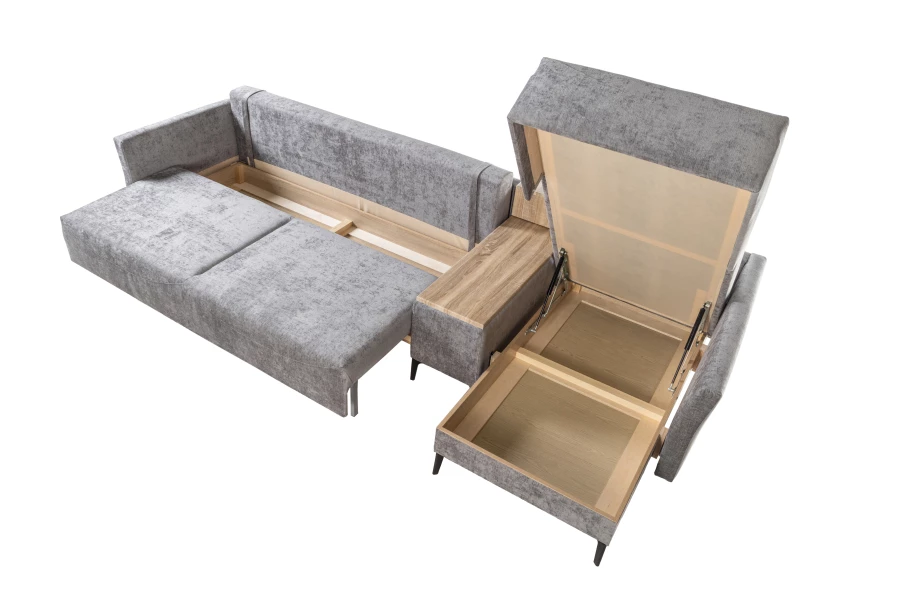 Диван-кровать Тенериф 2, велюровый, раскладной, серый шенилл, 334х156х93 см (изображение №8)
