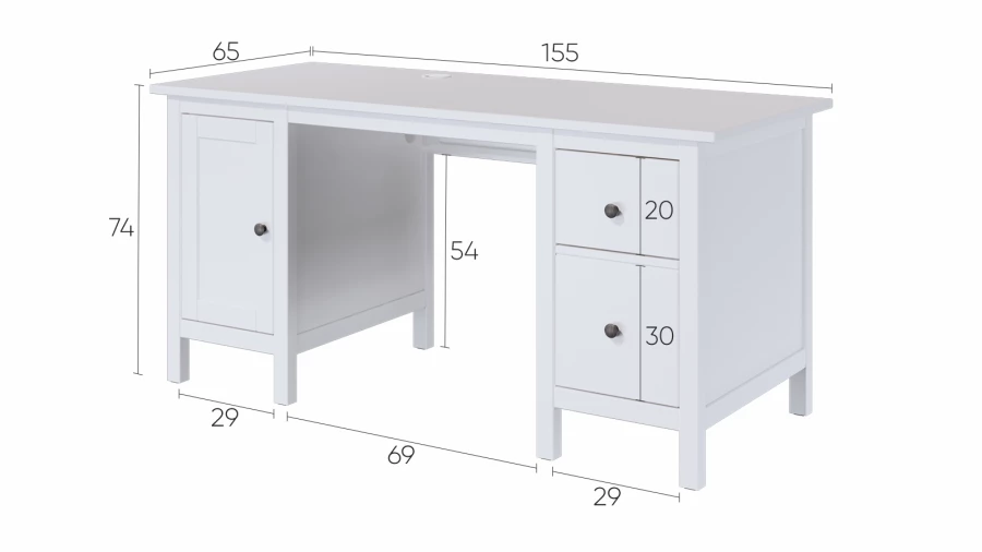 Стол письменный - аналог IKEA HEMNES / ХЕМНЭС/ ХЕМНЕС / КЫМОР / ИКЕА 155х65x74 см, белый (изображение №4)