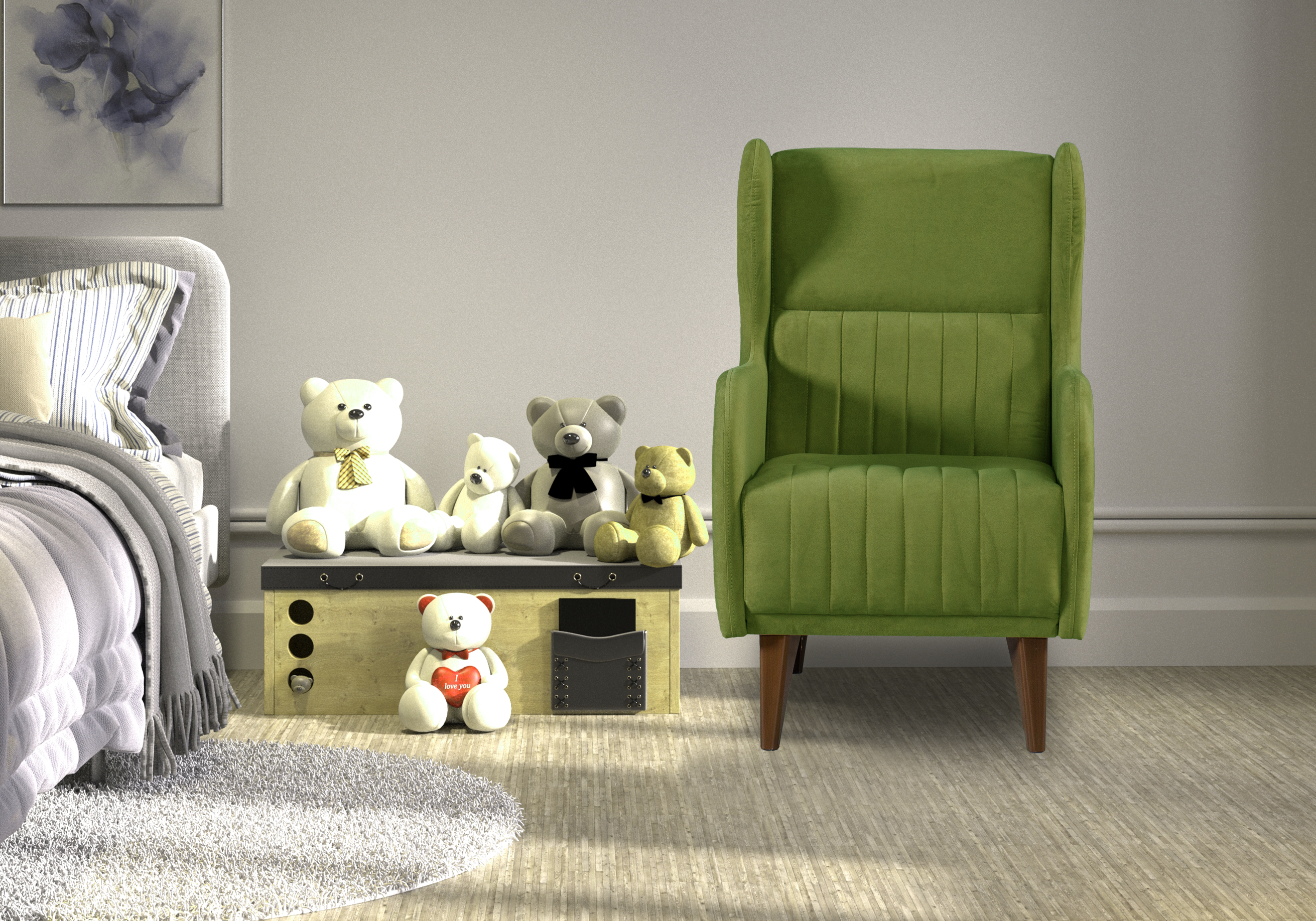 Кресло мягкое Градара, нераскладной, велюр, болотно-зеленый, 66х84х102 см