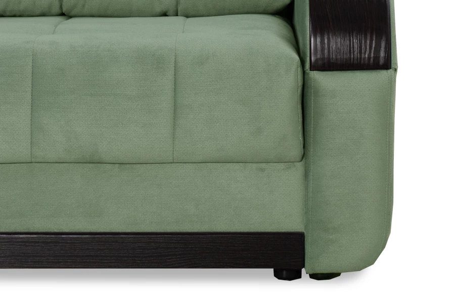 Диван-кровать Татьяна 5 БД Optima велюровый, раскладной, с ящиком для белья/ механизм Еврокнижка, мятный велюр,  234х117х100см (изображение №5)