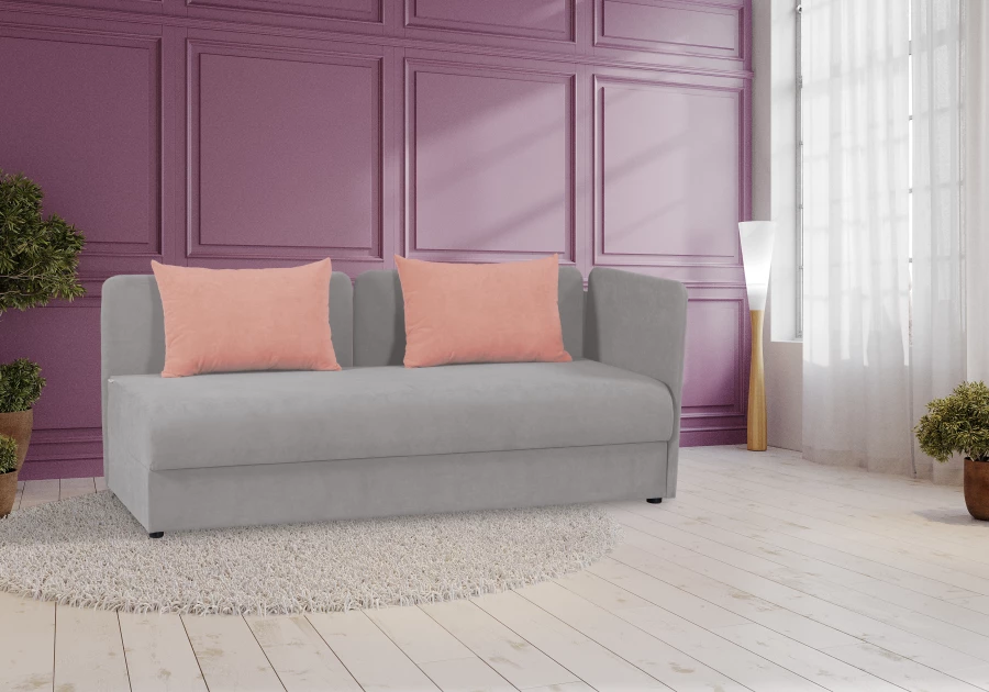 Диван-кровать Орлеан велюровый, раскладной, с ящиком для белья, механизм Книжка, бледно-розовый велюр, 198х88х81 см (изображение №3)