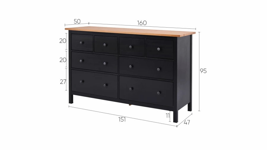 Комод с 8 ящиками - аналог IKEA HEMNES / ХЕМНЭС/ ХЕМНЕС / КЫМОР / ИКЕА 108х131х50 см, черный/светло-коричневый (изображение №5)