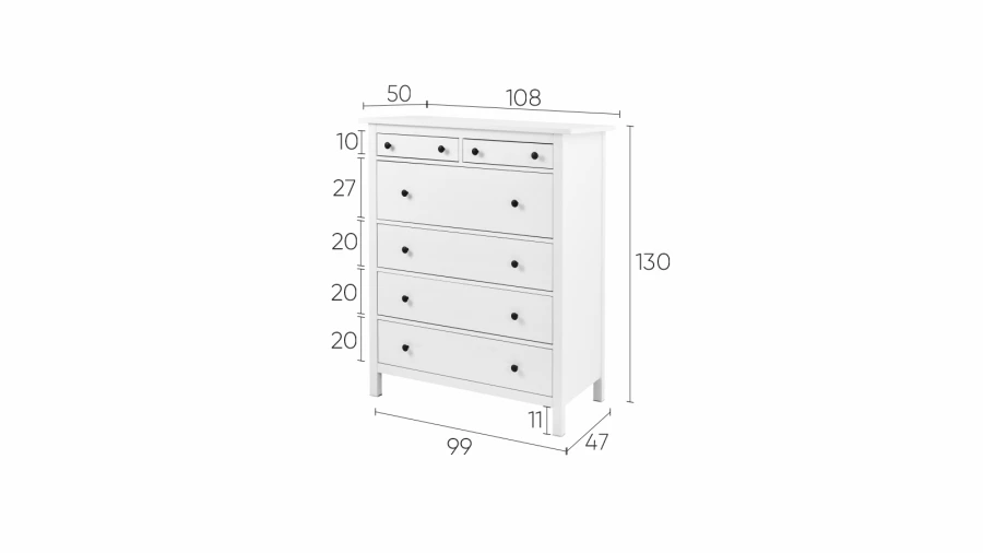 Комод с 6 ящиками - аналог IKEA HEMNES / ХЕМНЭС/ ХЕМНЕС / КЫМОР / ИКЕА 108х131х50 см, белый (изображение №5)