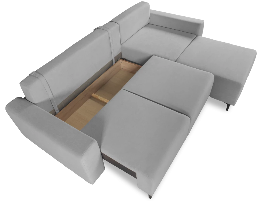 Угловой диван-кровать Халиф, светло серый велюр 261х102х96 см (изображение №9)
