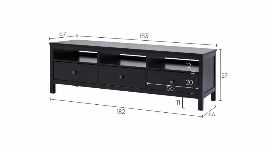 Тумба под ТВ - аналог IKEA HEMNES / ХЕМНЭС/ ХЕМНЕС / КЫМОР / ИКЕА 183х57х47 см, черный (изображение №5)