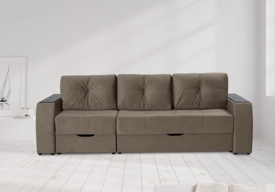 Прямой диван-кровать Спинер, раскладной, песочно-серый, 256х108х90 см (изображение №13)