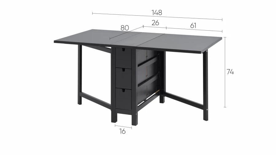 Кухонный стол складной -  аналог IKEA NORDEN/НОРДЕН/МЫРПОМ/ ИКЕА, 26/87/148x80см, черный (изображение №8)